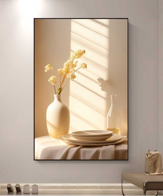 Black Frame 60*90 Cm Crystall Porsalein Painting Yellow Vase Turkish Style For Living Room